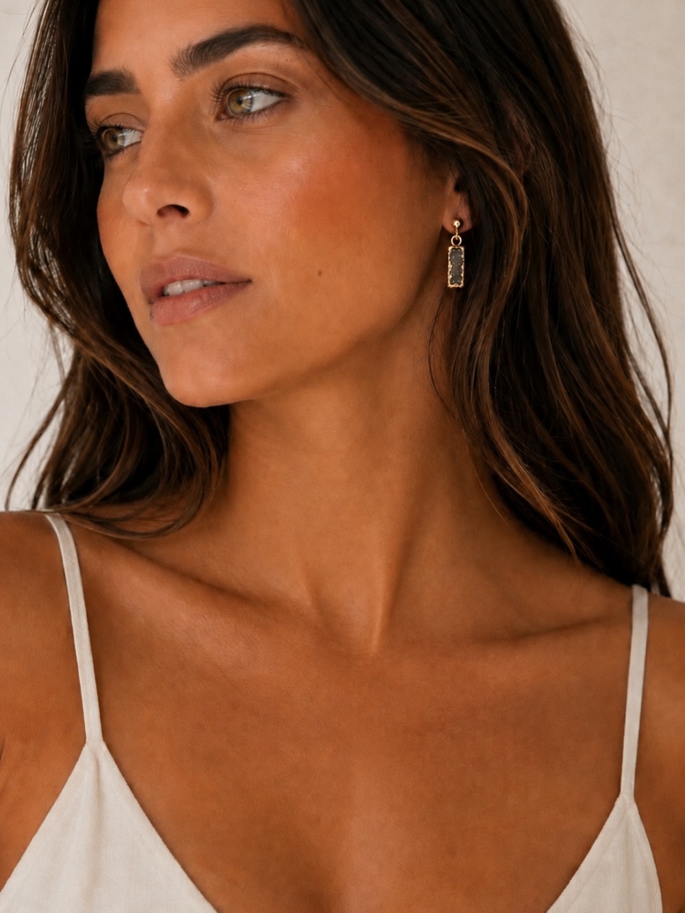 18K Gold Plated Gray Druzy Bar Stud Earrings